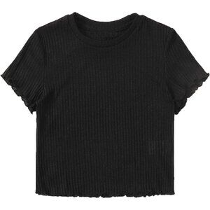 Women's Solid Crew Neck Ribbed Knit Short Sleeve Crop Top T Shirts